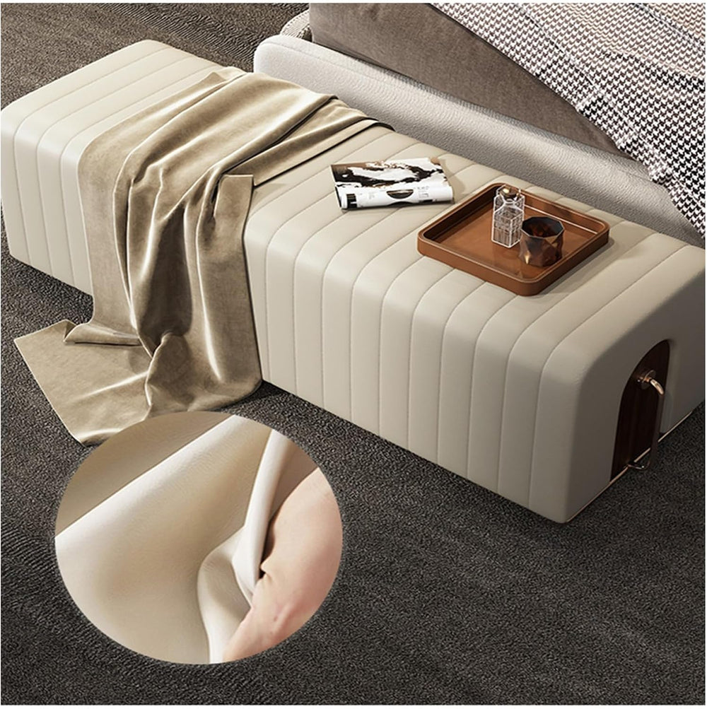 Modern Upholstered Pu Leather Bench Ottoman,Modern Tufted Long,Faux Fur Entry...