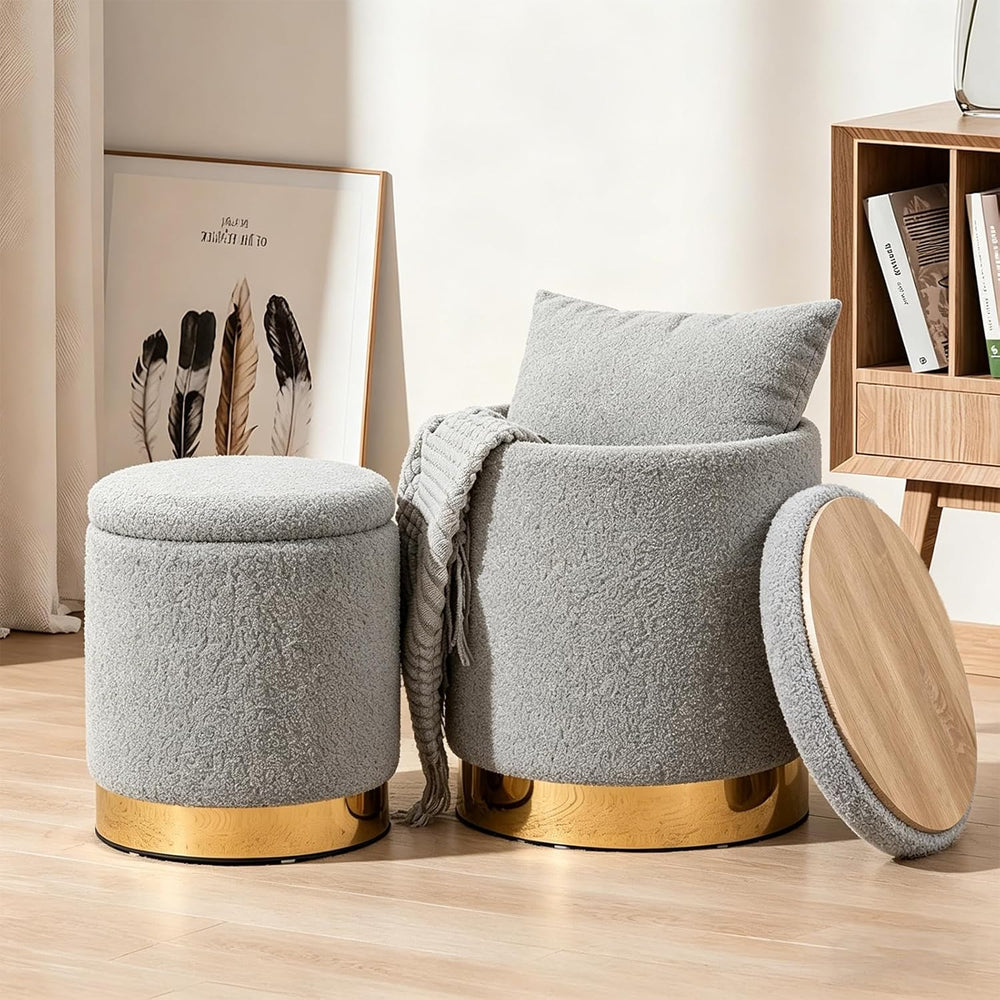 YYW HOME Sherpa Round Ottoman Set of 2 with Storage, 12 Gallon Hidden Storage...