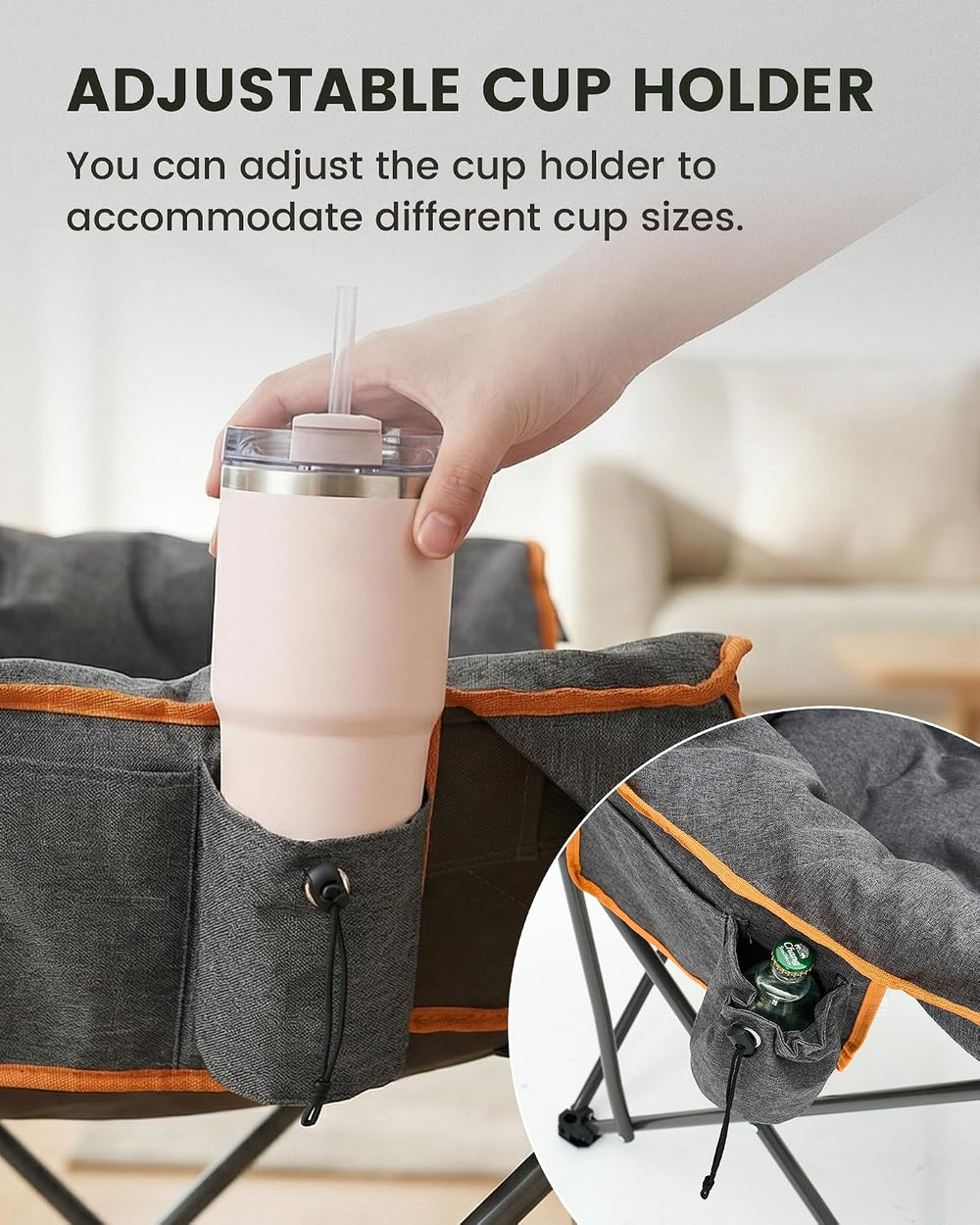 Upgrade Oversized Padded Camping Chair with Adjustable Cup Holder,Weight Capa...