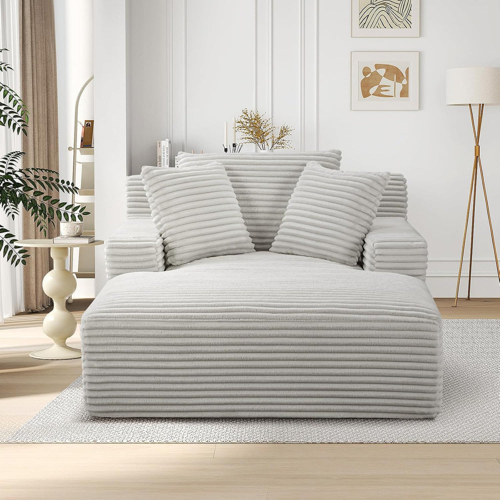 Oversized Chaise Lounge Chair Indoor,50"W Upholstered Corduroy Sofa w/ 3...