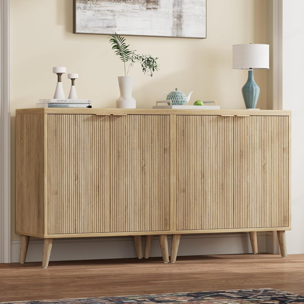 Homleke Buffet Cabinet with Storage, Modern Fluted Accent Sideboard with Door...