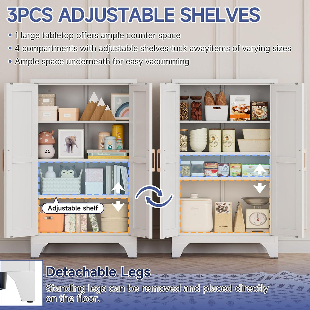 46.06" White Metal Storage Cabinet, 2 Door Adjustable Shelves Freestandi...