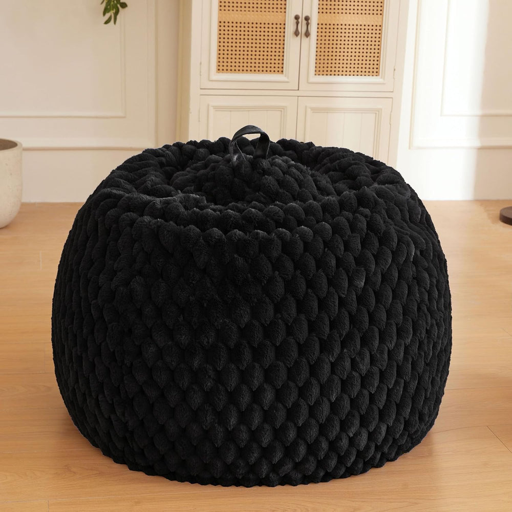 XeGe Luxury Bubble Fluffy Faux Rabbit Fur Bean Bag Cover(No Filler), Black | ...