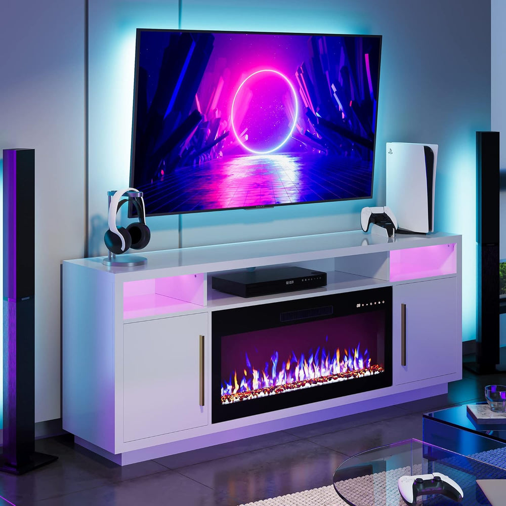 BELLEZE 70" Fireplace TV Stand for TVs Up to 80", LED Light Enterta...