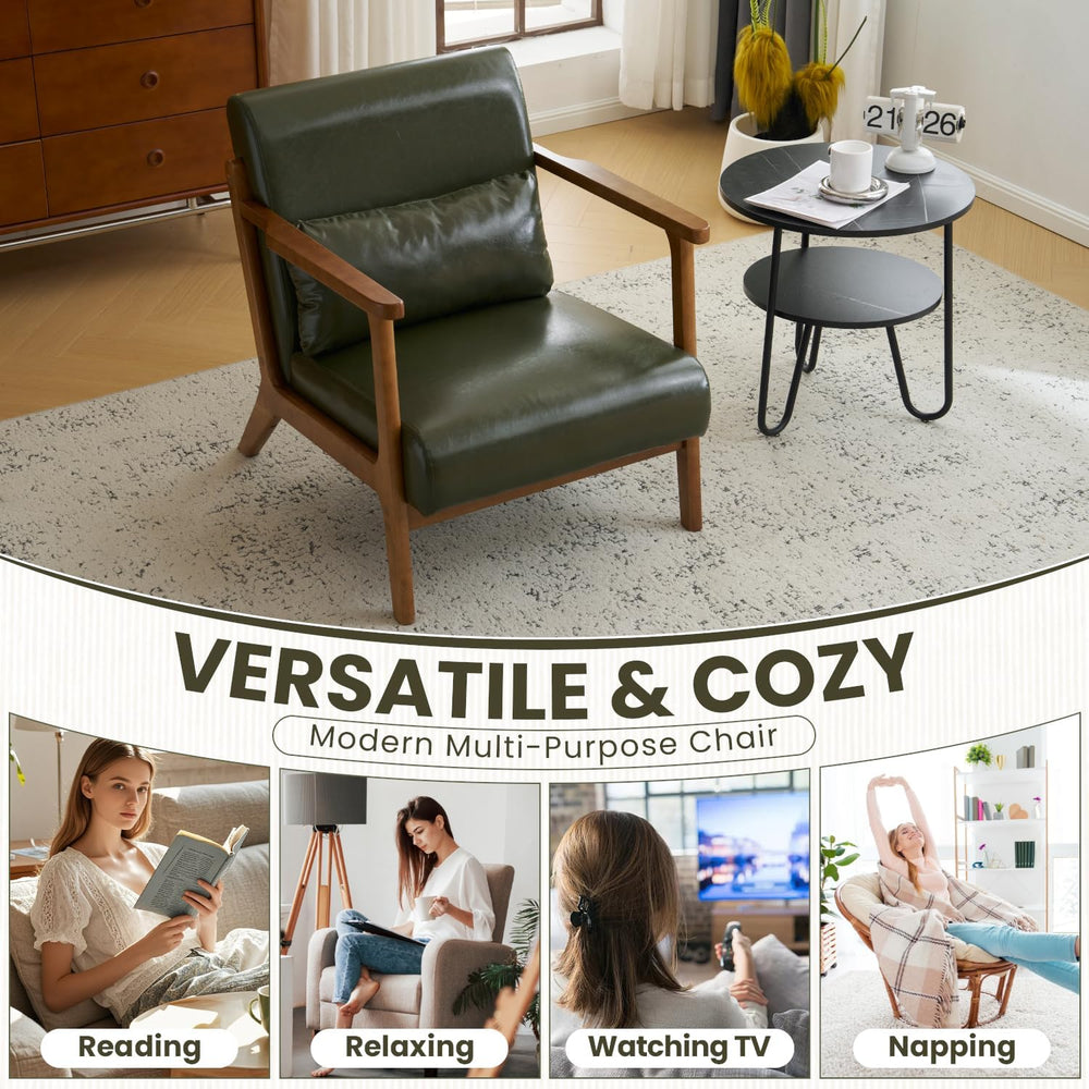 MOJAY Modern Accent Chair with Ottoman, PU Leather Upholstered Armchair Livin...