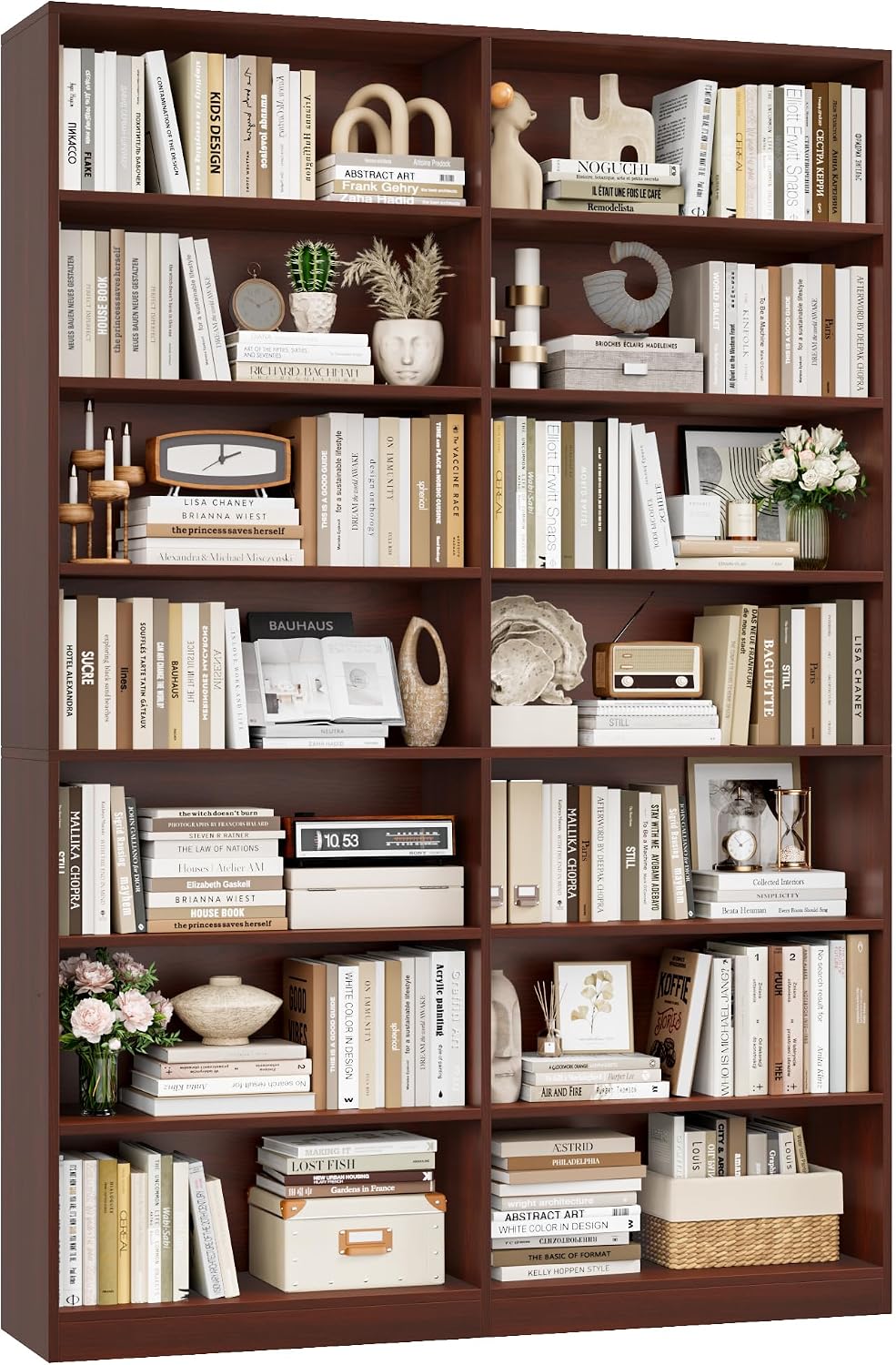 FACBOTALL 83.7" Tall Bookshelf Bookcase, 7-Tier Double Bookshelves, Cherry