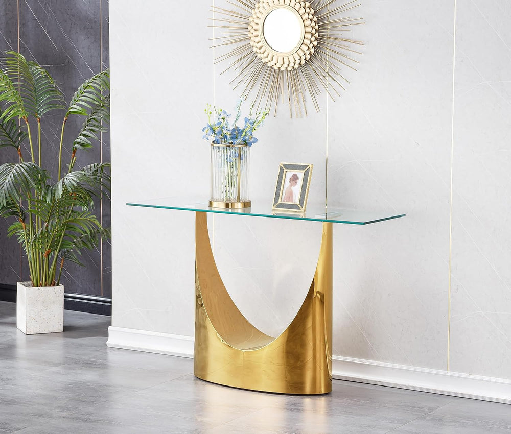 Luxury Gold Glass Console Table, Modern 47" Rectangle Entryway Table wit...