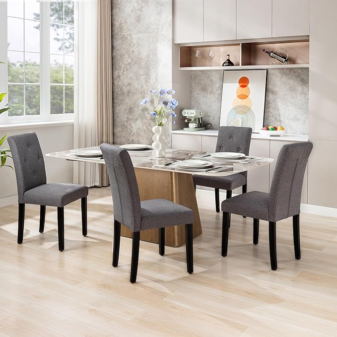 VECELO Upholstered Dining Chairs Set of 4, Modern Fabric and Solid Wood Legs ...