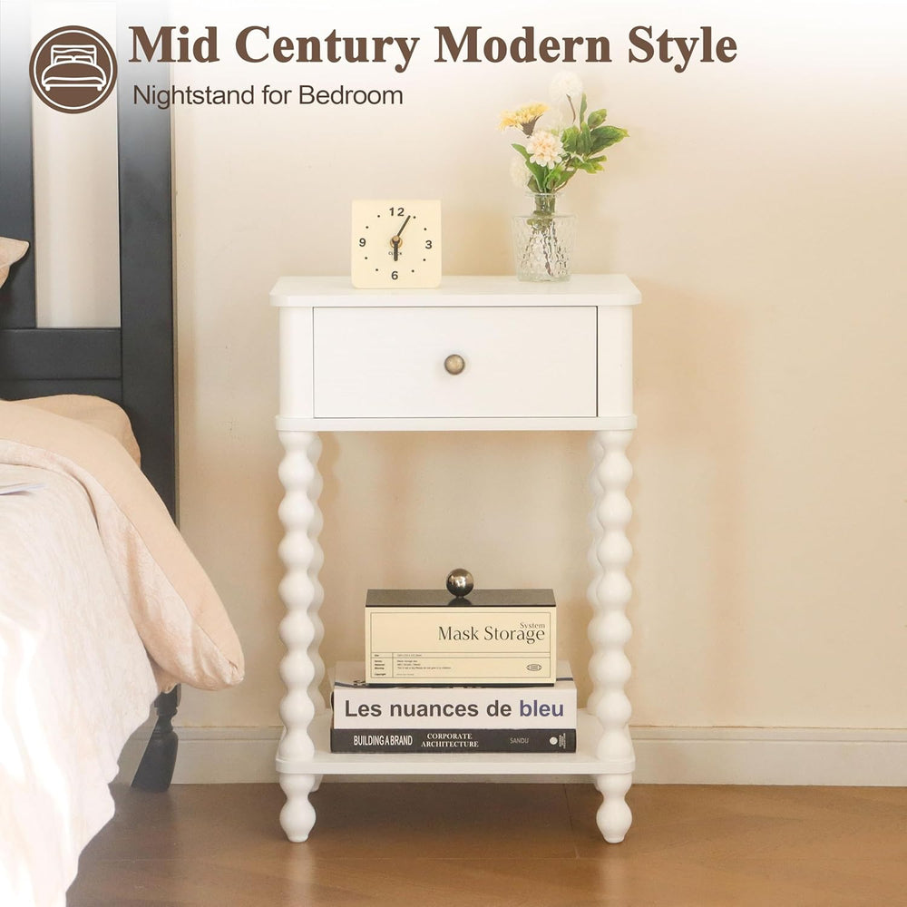 AWASEN White Nightstand, Small Side Table with Drawer for Living Room, Farmho...
