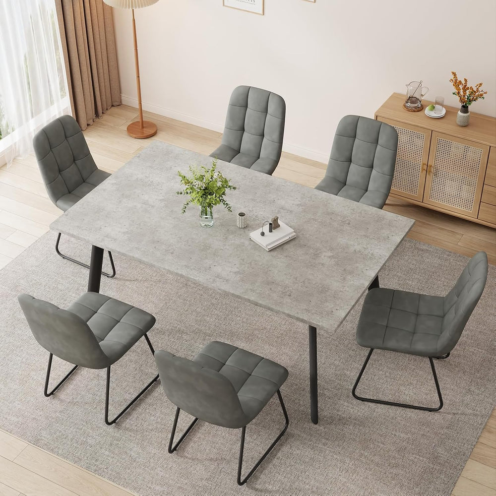 ZckyCine 59" Modern Grey Dining Table Set for Small Spaces,7-Piece Set w...