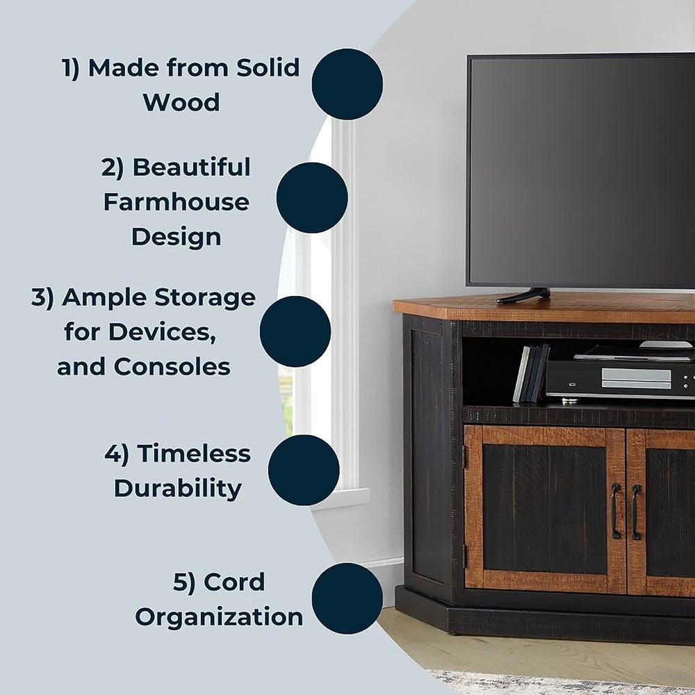 Martin Svensson Home Rustic Corner Solid Wood TV Stand, Black with Honey | En...