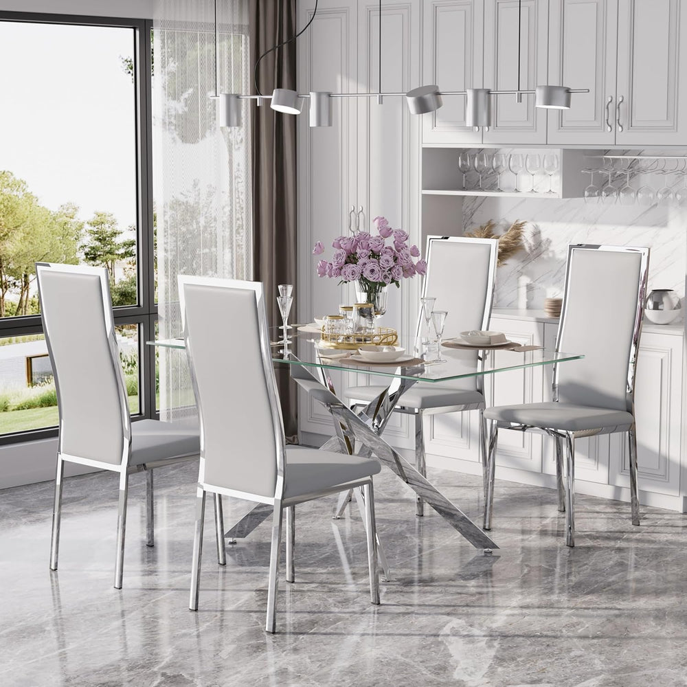 Modern Glass Dining Table Set for 4, 5-Piece Rectangular Kitchen Table Set wi...