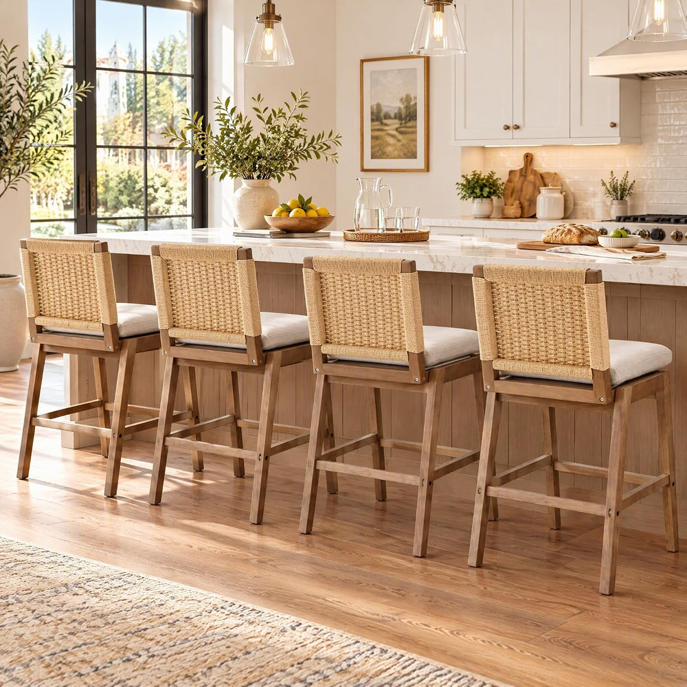 27" Woven Linen Counter Stools Set of 4, Beige