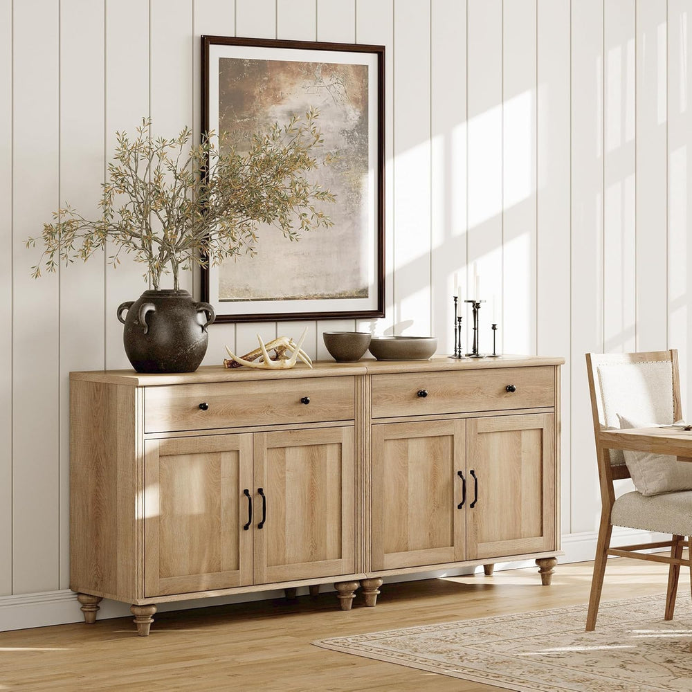 WAMAPT Buffet Cabinet with 4 Doors and 2 Drawers, Large Coffee Bar Table Wood...