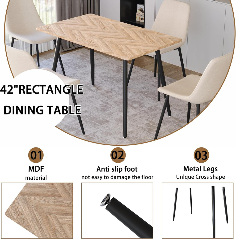 Small Dining Table Set for 4, Modern Dining Table and Chairs Set with 4 Fabri...