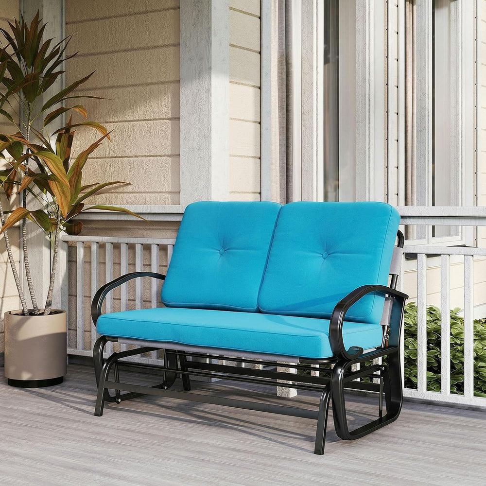 Outsunny Outdoor Glider Bench 2-Person Patio Rocker Tufted Cushions Blue