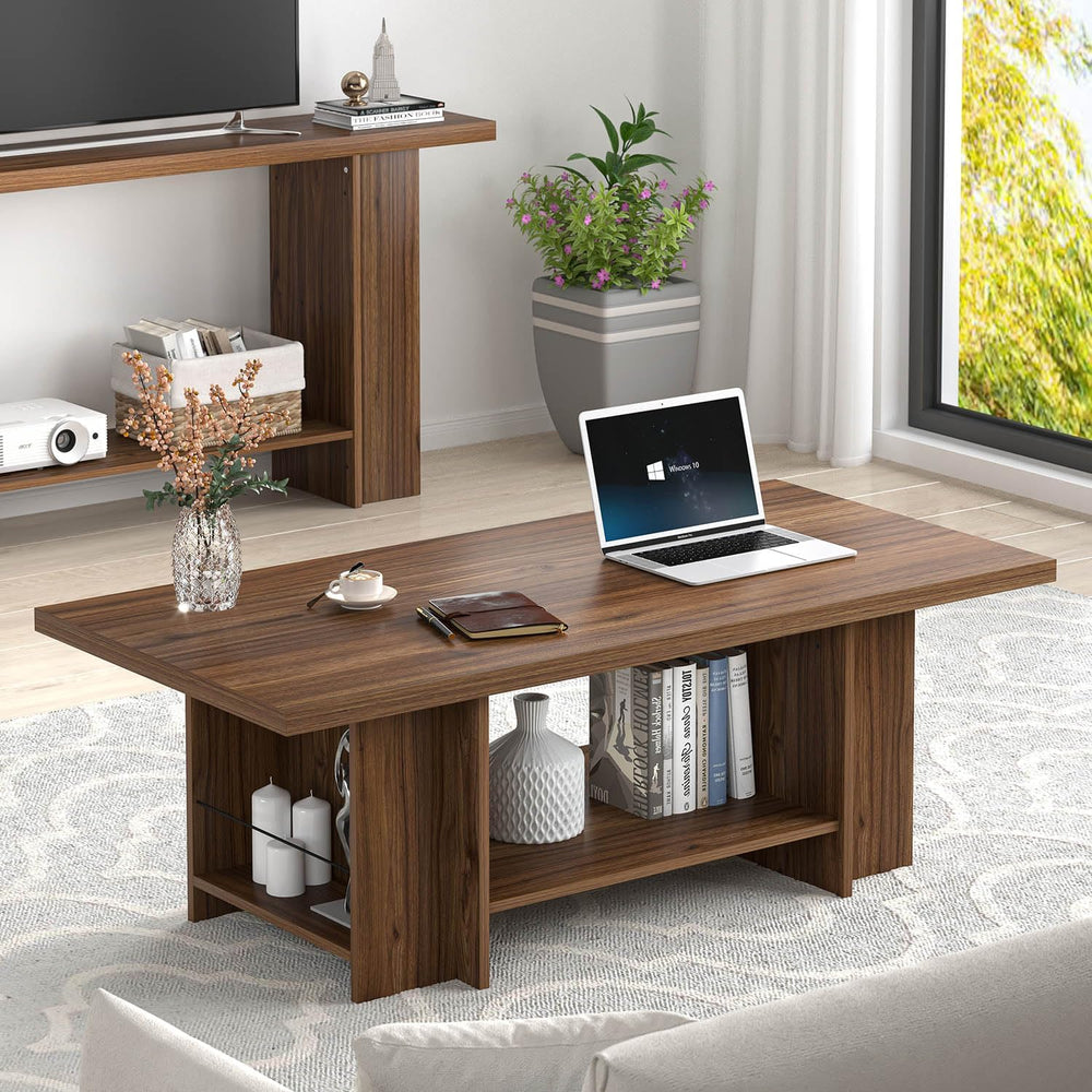 FOLUBAN Coffee Table, Modern Wood Living Room Table with Storage Bottom Shelf...