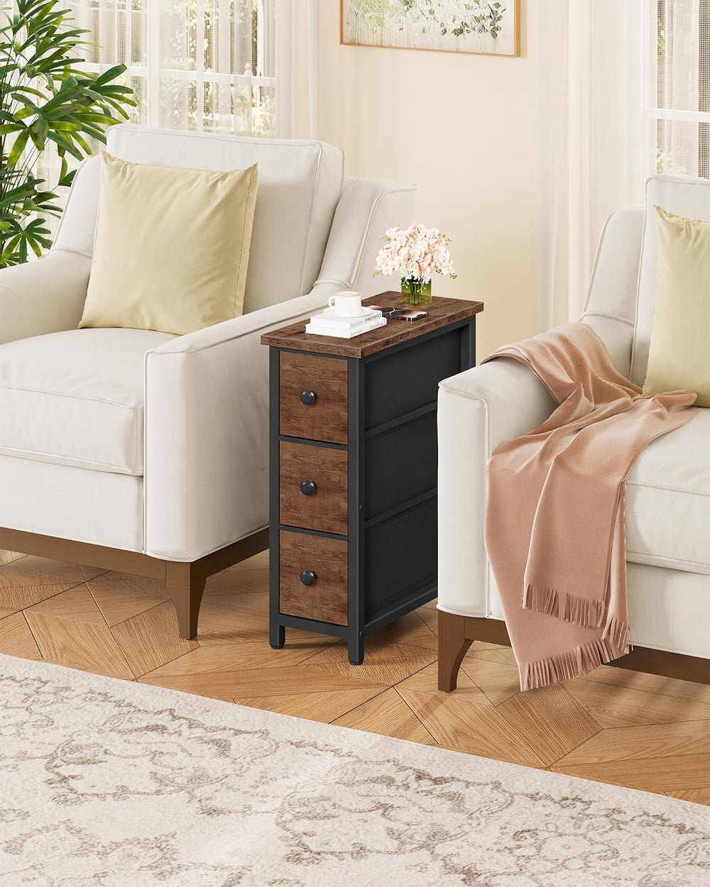 CHOEZON Small Nightstand and Narrow Side Table with Drawers Bundle, Skinny Be...