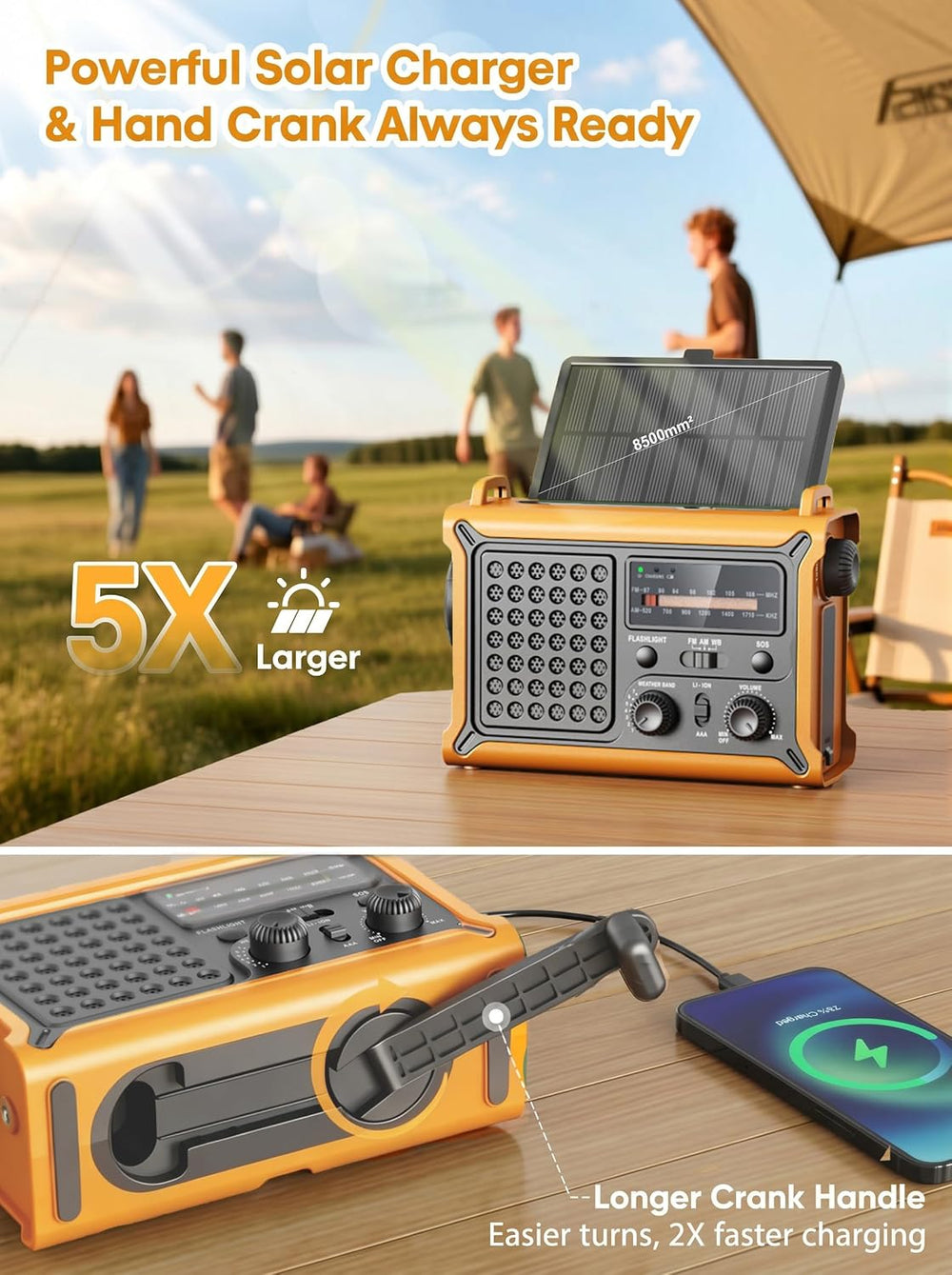 Raynic 12000mAh Emergency Radio, AM/FM/NOAA Hand Crank Radio with High-Effici...