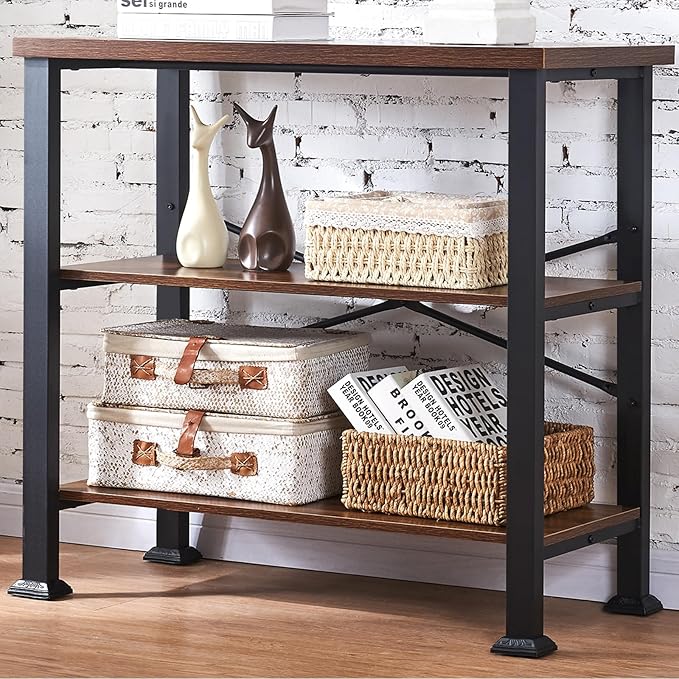 HOMBAZAAR 3 Tier Bookshelf,Rustic Brown Industrial Book Shelf,Engineered Wood...