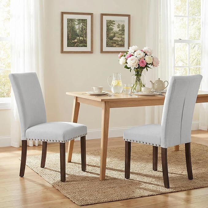 Furniliving Upholstered Dining Chairs Set of 2 - Line Fabric Modern Farmhouse...
