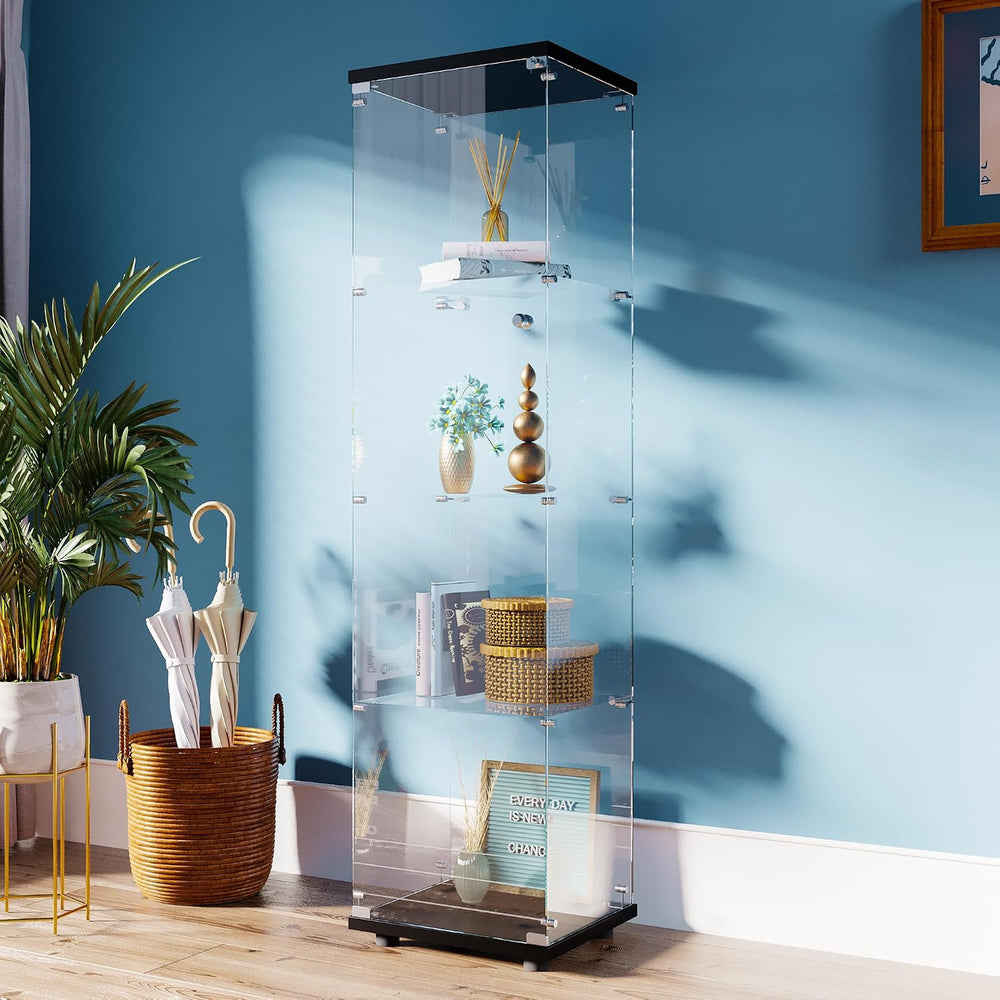 FANYUSHOW Tempered Glass Display Cabinet 4-Shelf Curio Cabinet with Security ...