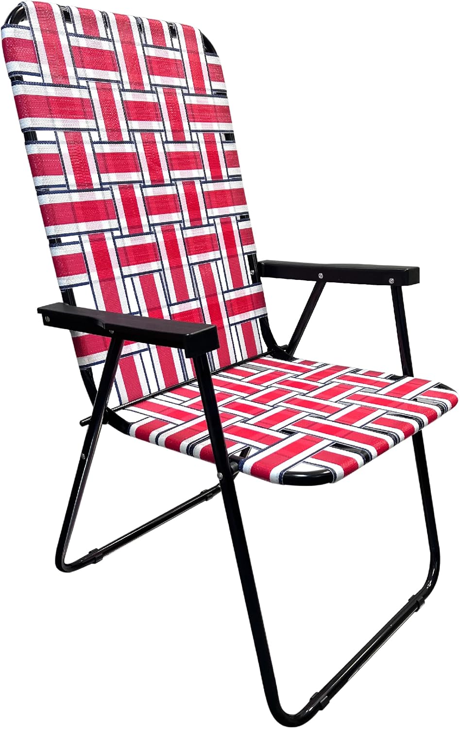 Lawn Chair Folding Steel Webbing Chaise Patio Lounger Seat Wood Handles Great...