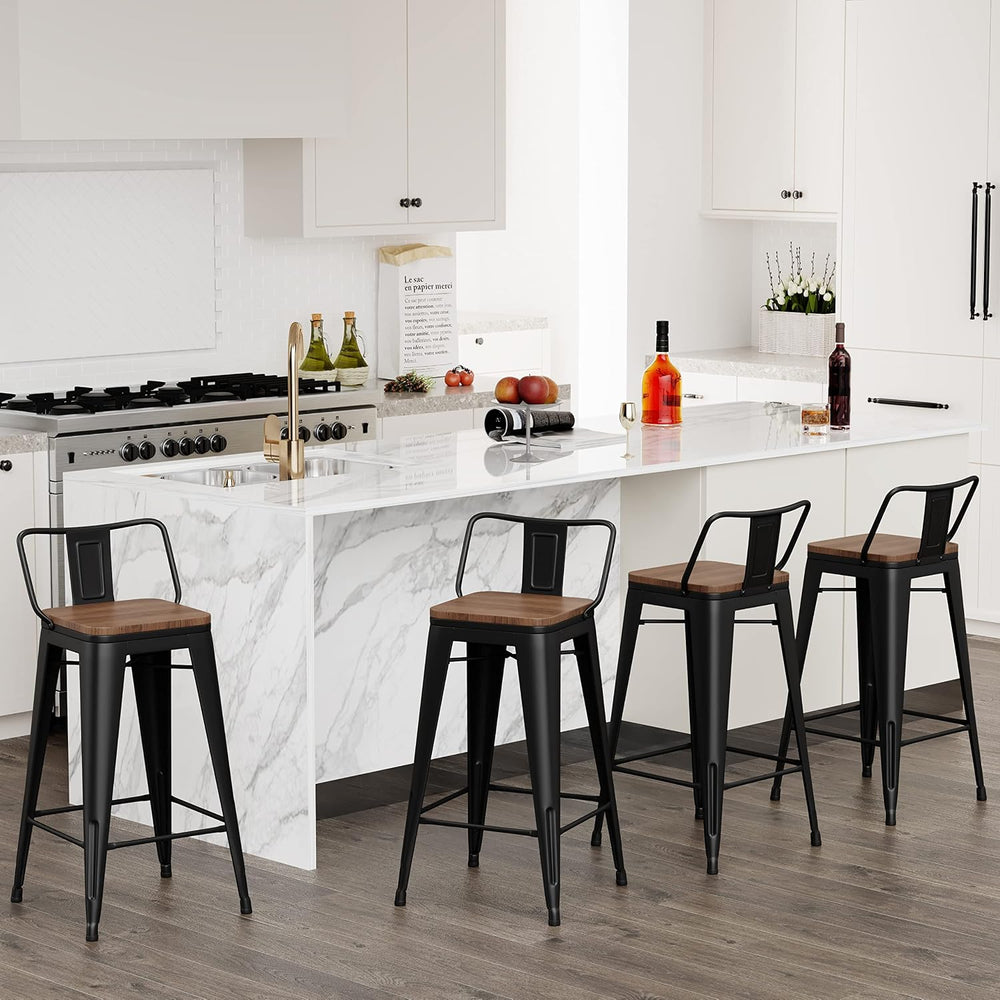 Changjie Furniture 26 Inch Bar Stools Set of 4 Industrial Metal Barstools Cou...