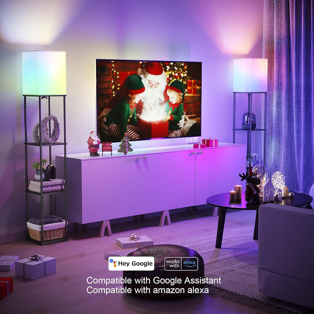 SUNMORY Floor Lamp with Shelves, Smart APP Control Standing Lamps with RGB Bu...