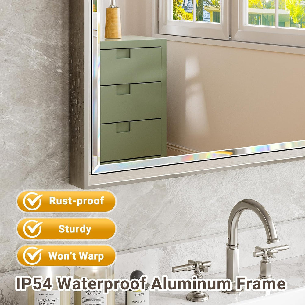 16x60 Inch Brushed Nickel Rectangle Full Length Mirror with Beveled Edges, An...