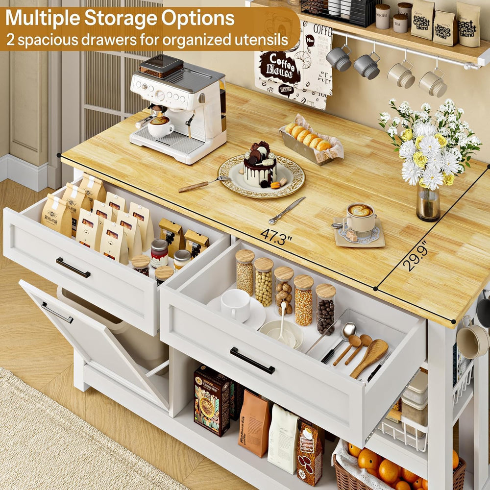 DynJest Kitchen Island with Storage and Seating Include 2 Bar Stools, White |...
