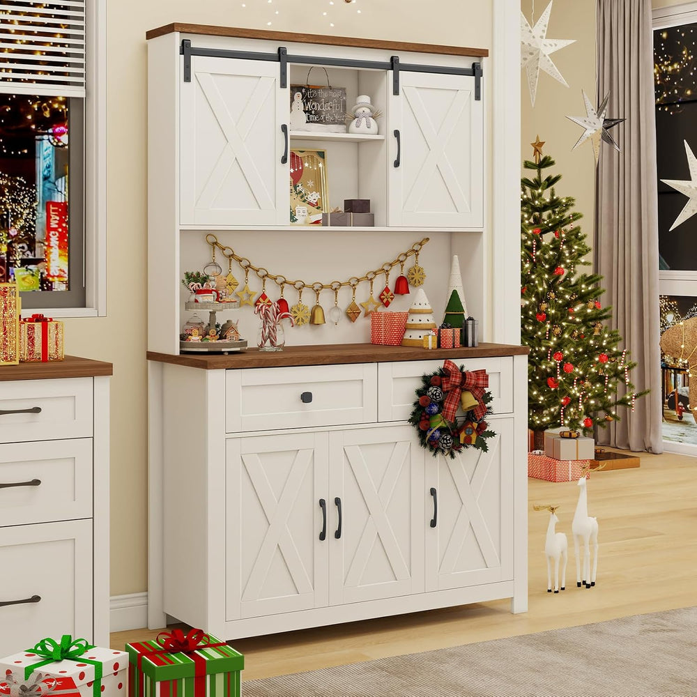 Vabches 67.7 Inch Farmhouse Pantry Storage Cabinet with Sliding Barn Doors, 2...