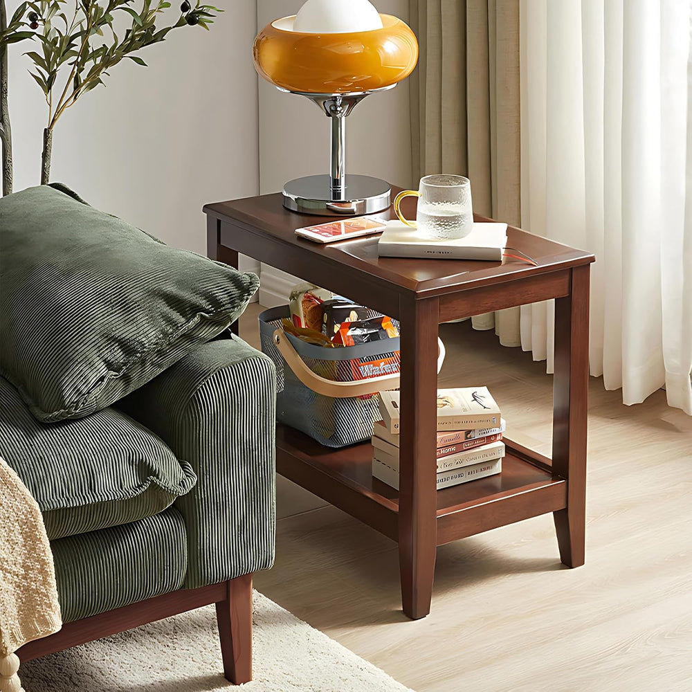 Side Table, Solid Wood Rectangular End Table with Storage Shelf, 2-Tier Coffe...