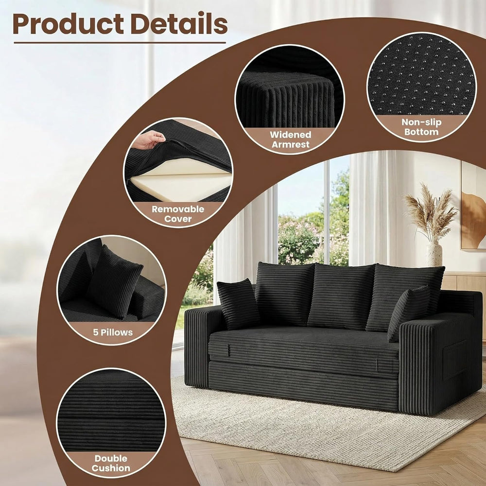 JUIKURY Couches 70 inch: 3-in-1 Convertible Sofa Bed Futon Couch Bed, Oversiz...