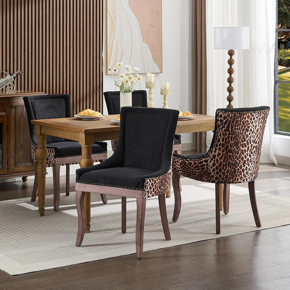 Leopard Upholstered Dining Chairs Set of 6, Animal Print Fabric Kitchen &...