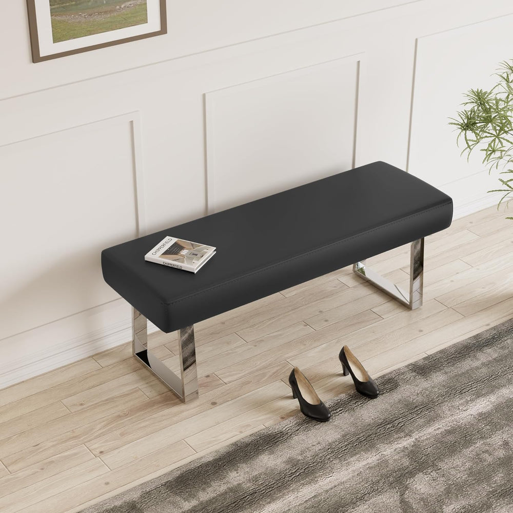 JIEXI 45.3" Indoor PU Leather Upholstered Footstool Bench with Metal Leg...