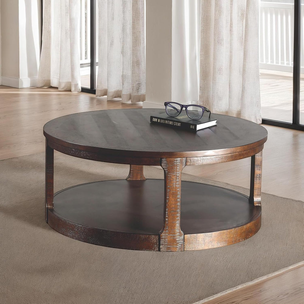 Espresso Coffee and End Table Set with Lower Shelves, 2-Piece | Espresso Coff...