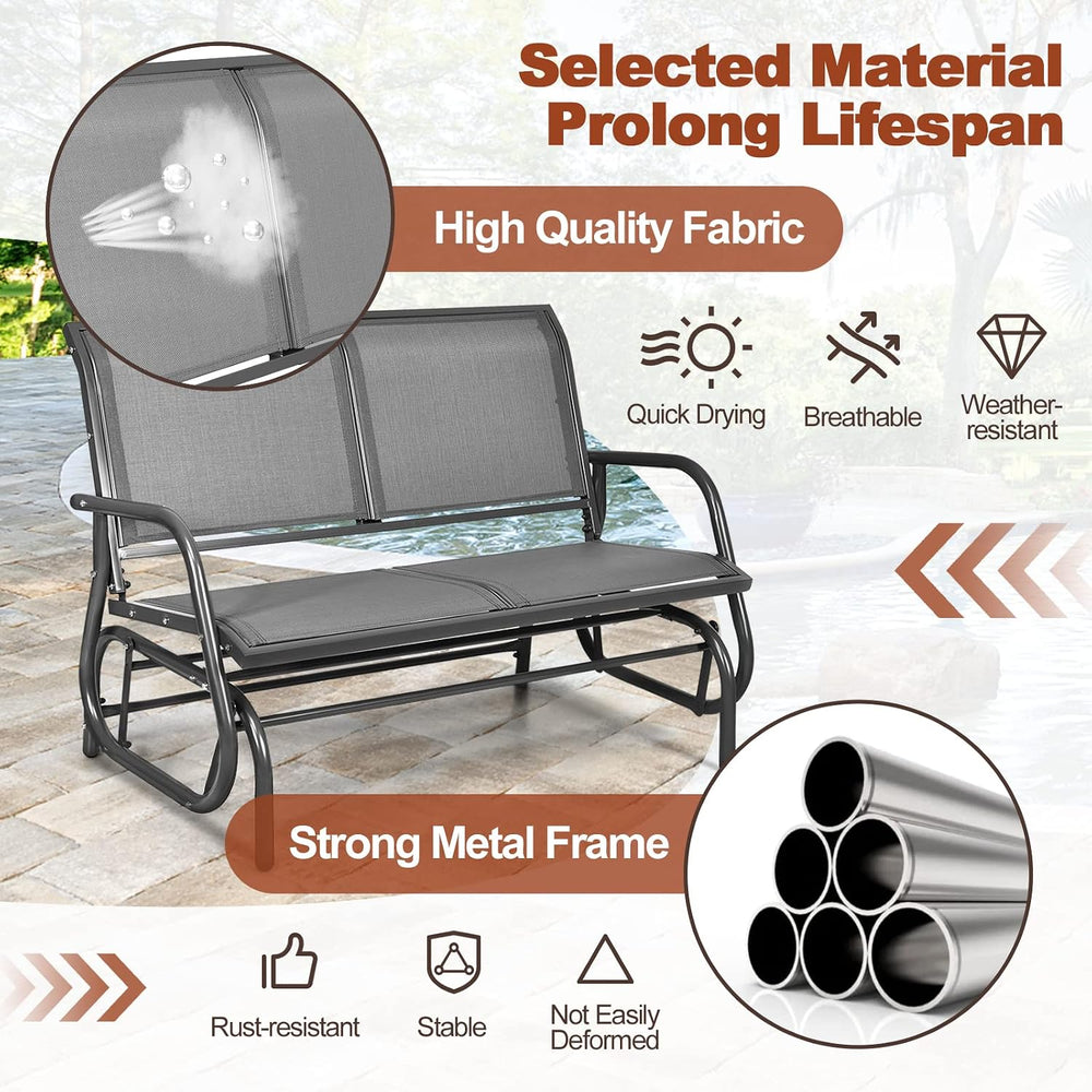 Tangkula 2 Person Patio Glider, Outdoor Swing Bench, Rocker Glider Loveseat C...