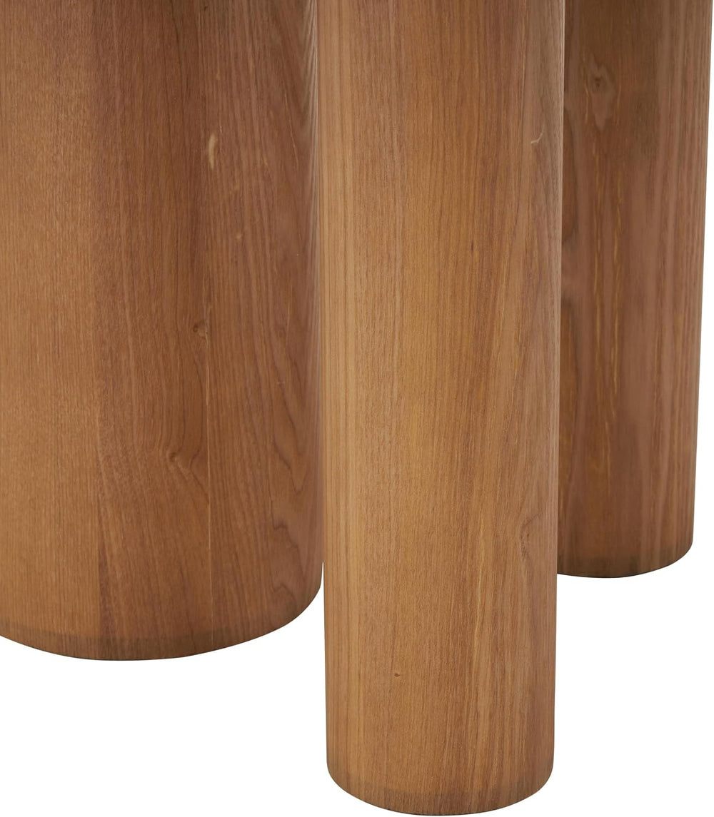 Deco 79 Wood Side End Accent Table End Table with Beige Round Marble Tabletop...