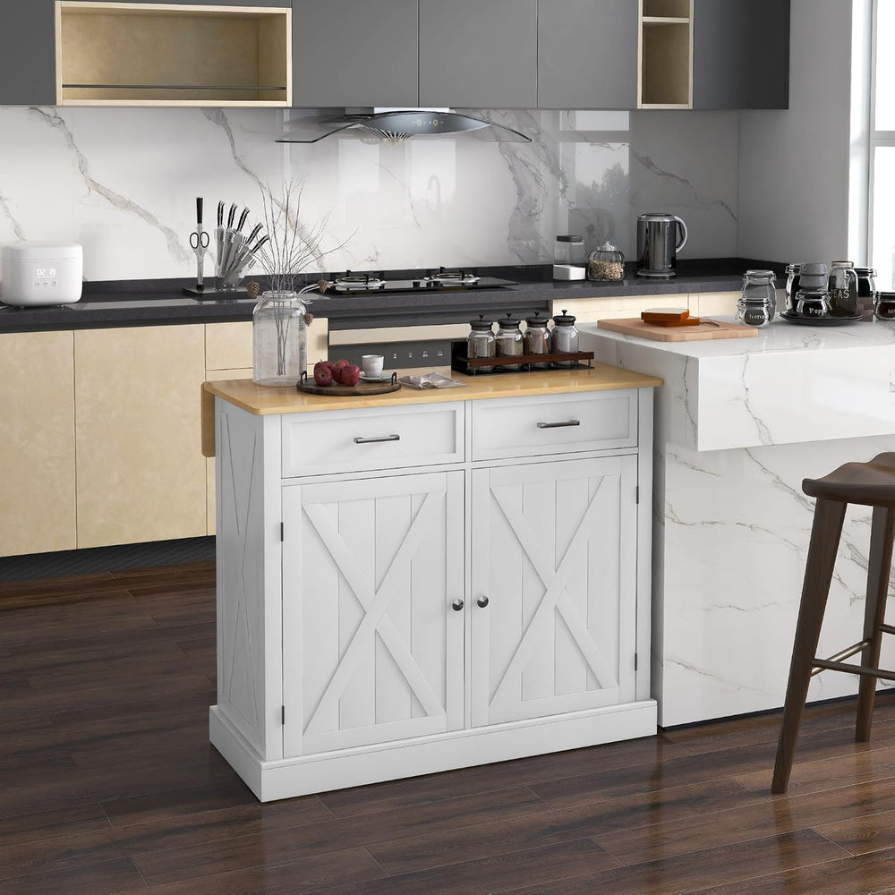 HOMCOM Rolling Kitchen Island with Drop Leaf Wood Breakfast Bar, White | Farm...