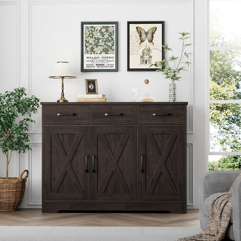 HOSTACK Kitchen Buffet Cabinet with Storage, Sideboard Coffee Bar, Brown