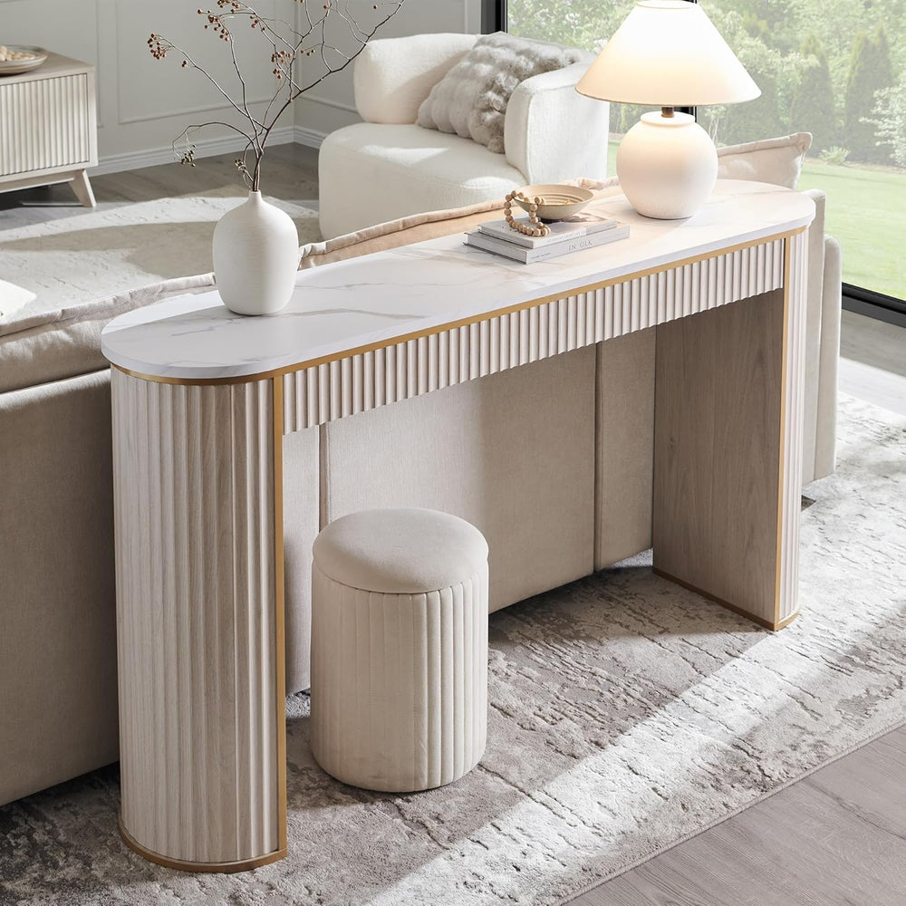 OKD 63-Inch Fluted Console Table, Narrow Entryway Table, White Alder | Modern...