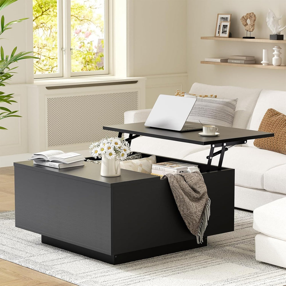 FABATO Lift Top Coffee Table, Wood Square Coffee Table with Storage, Farmhous...
