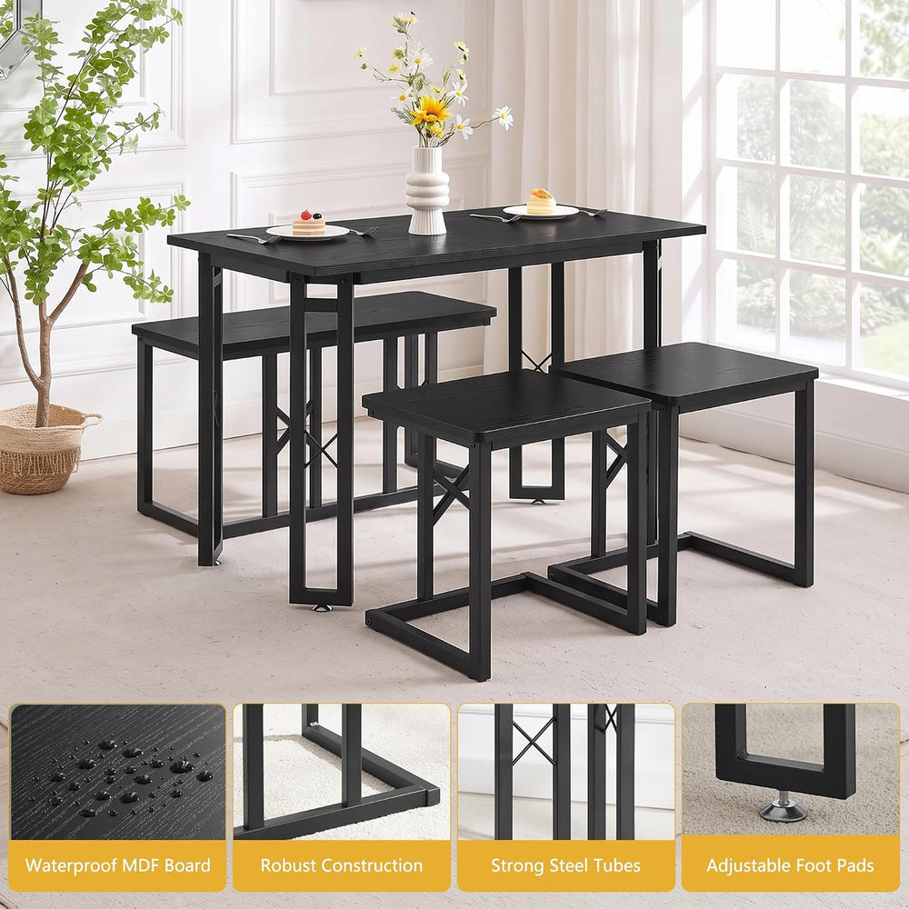 VECELO 43.3" Dining Table Set for 4, Space-Saving Kitchen Table with 1 B...