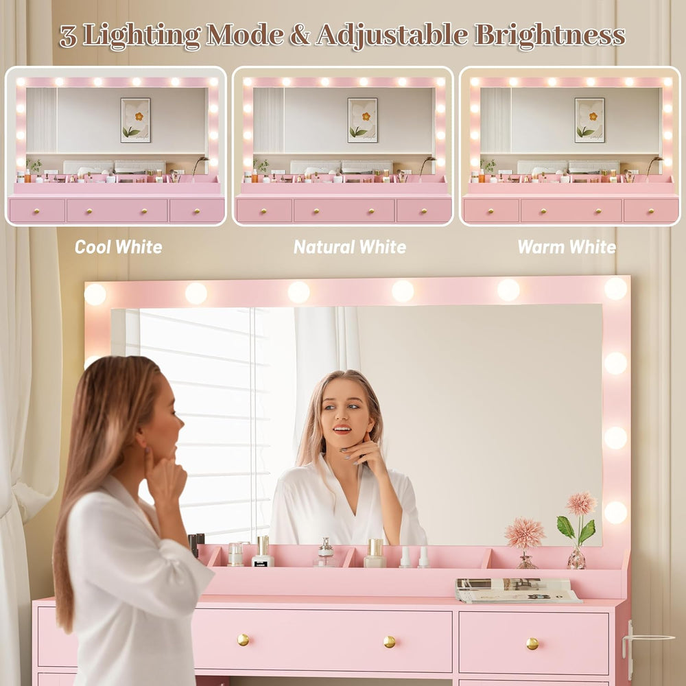 Thacuok Makeup Vanity with Large Mirror and Lights, 47''Wide Dressing...