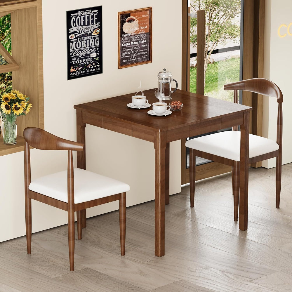 Solid Wood Desk with Drawers - 29.5” Square Dining Table, Mid Century Modern ...