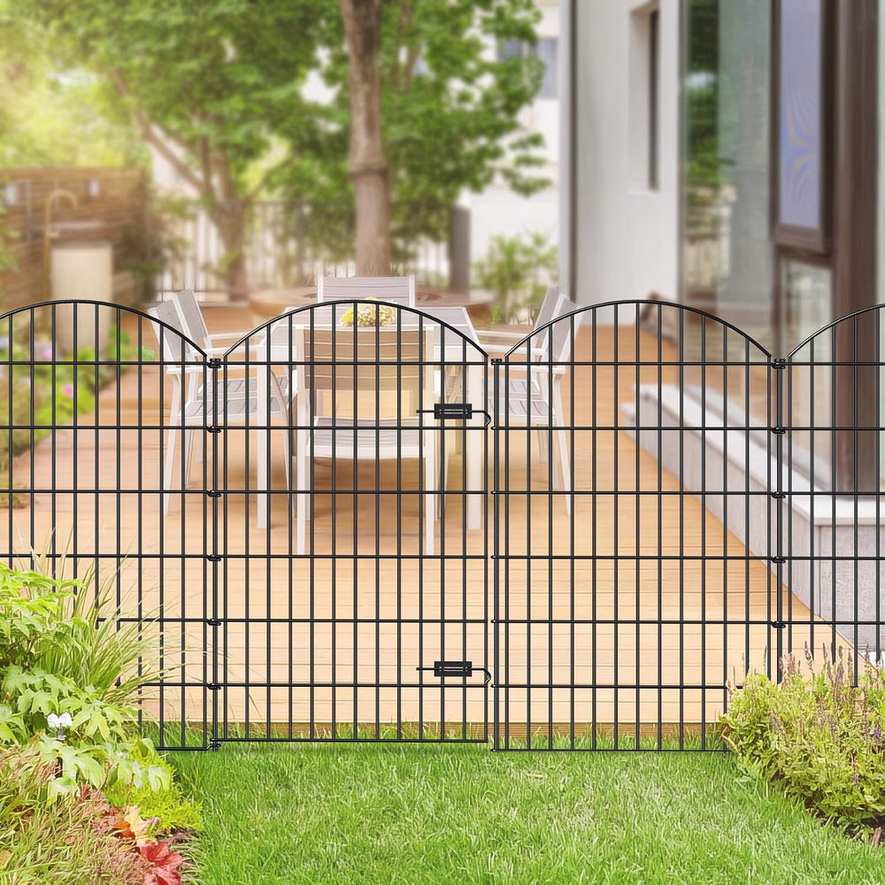 Metal Garden Fence with Gate 48 in x 12.7 ft, No-Dig Outdoor Dog Fence