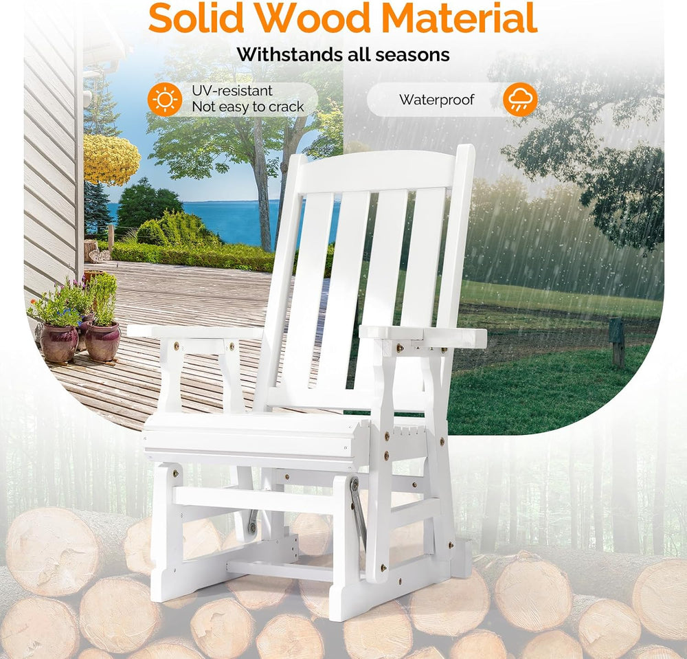 VINGLI Outdoor Glider Chair Wood Patio Glider with Cup Holder, Porch Glider w...