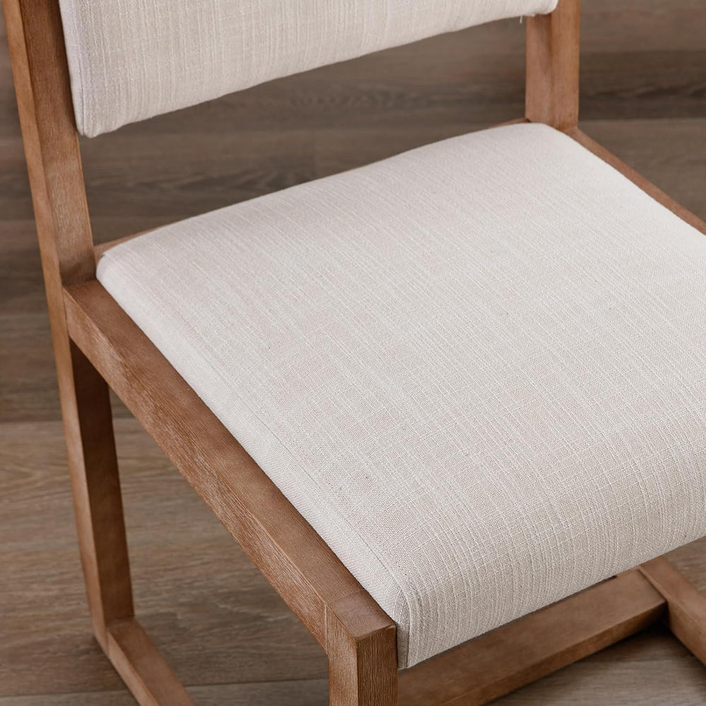 DUOMAY Mid-Century Linen Dining Chairs Set of 2, Beige | Modern Upholstered S...