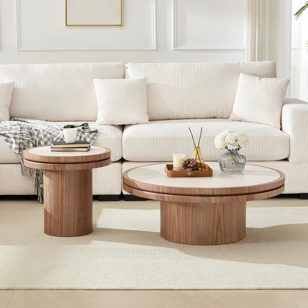 Round End Table, 19.49'' Mid Century Modern Faux Marble Side Table, C...